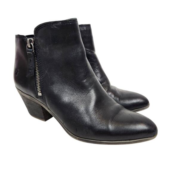 Frye Judith Women's Black Leather Zip Detail Ankle Boots Size 6.5 - Picture 1 of 10